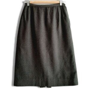 Vintage HIGHLAND QUEEN Pleated Back Slit 100% Wool Pencil Midi Skirt Grey Sz S